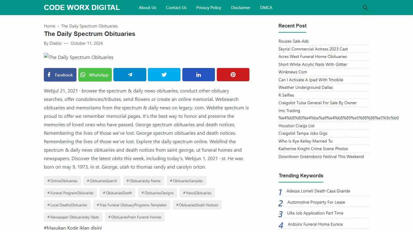 The Daily Spectrum Obituaries - Code Worx Digital